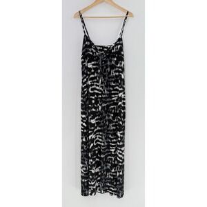 Anne Klein AK Maxi Tie Front Geometric Print Dress XL Liquid Knit Stretch Boho‎